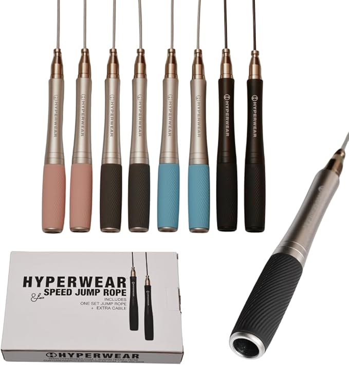 HYPERWEAR Adjustable Speed Jump Rope – Patented Self-Locking Cable System, Aluminum Handles with Knurled Silicone Grip for Cardio, Cross Training & Boxing