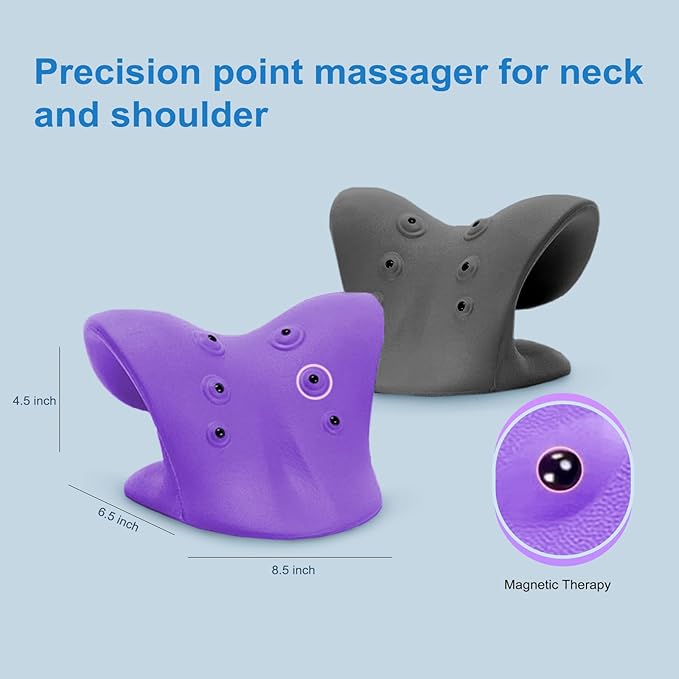 Neck Stretcher with Magnetic Therapy Acupressure for Pain Relief, Neck and Shoulder Relaxer, Chiropractic Pillow, Restore Neck Curve (Black)
