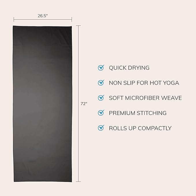 Fittest Pro Non-Slip Hot Yoga Towel with Super-Absorbent Soft Suede Microfiber in Many Colors, for Bikram Pilates and Yoga Mats. (72.00 x 26.50) Nimbus Grey