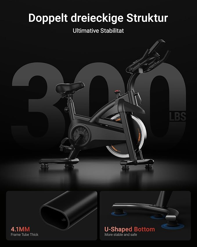 UMAY Exercise Bike,Brake Pad Stationary Bike for Home with Exclusive App, Silent Belt Drive Stationary Workout Bike for Home with Comfort Seat, Low Noise Indoor Cycling Bike with Heart Rate / Tablet & Bottle Holder, 300 LBS Capacity