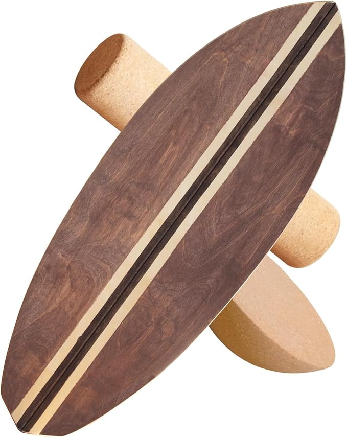 Maple Wood Balance Board with Roller and Half Ball Accessories - Dual-Mode Balance Trainer for Adults, Home Gym & Office Use, Surfboard Shape Design(31.5 x 11.8in)