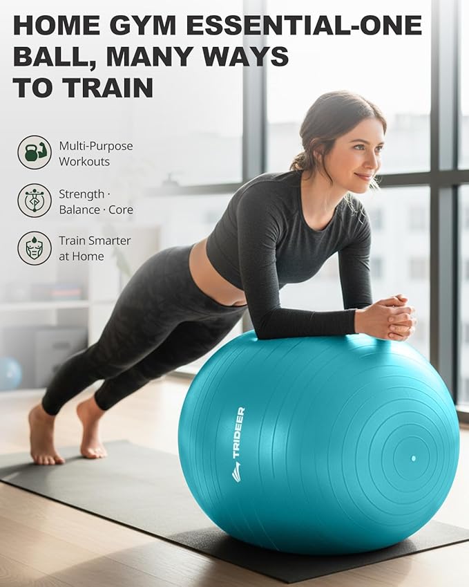Trideer Exercise Ball for Yoga, Pilates & Fitness – Stability Ball Equipment for Home Gym & Office Chair, Core & Balance Training Accessories, Physical Therapy Equipment, Quick Pump Included, 5 Sizes