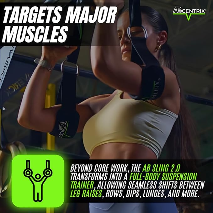 AbSling 2.0 – Premium Hanging Suspension Trainer for Core & Upper Body Strength Training | Heavy-Duty Gym-Grade Ab Slings for Hanging Leg Raises, Abdominal Workouts & Six-Pack Sculpting | Cutting-Edge Two-Pulley Training System Makes Strengthening Easi...