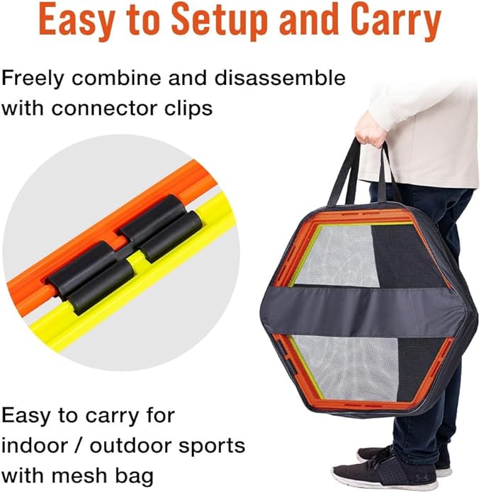 Japard Hex Agility Rings for Speed Training & Agility Footwork Training Speed Hurdles Ladder with Carrying Bag
