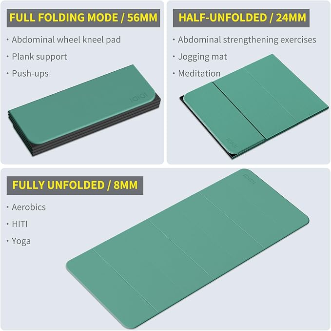 Foldable Yoga Mat Extra Thick & Large (74" x 31.5" x 0.32"), Double-Sided Non Slip & Lightweight Fitness Mat, 8mm Thick Wide Exercise Mats for Woman Man Kids, Portable Workout Mats for Travel, Studio or Home Use