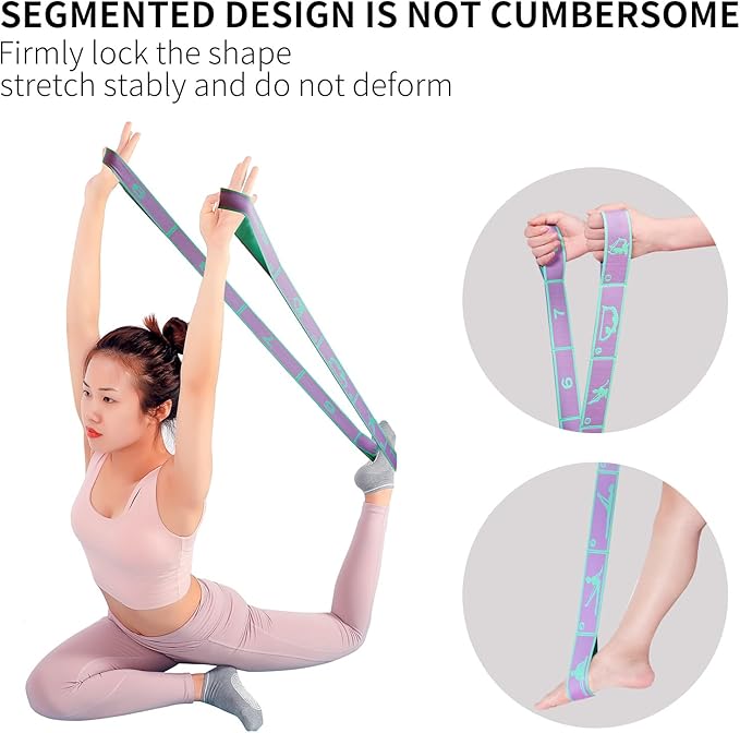 9 Loops Elastic Yoga Strap - Adjustable Stretching Band for Physical Therapy, Dance, Pilates & Gymnastics, Multi-Loop Exercise Band for Flexibility, Home Workout