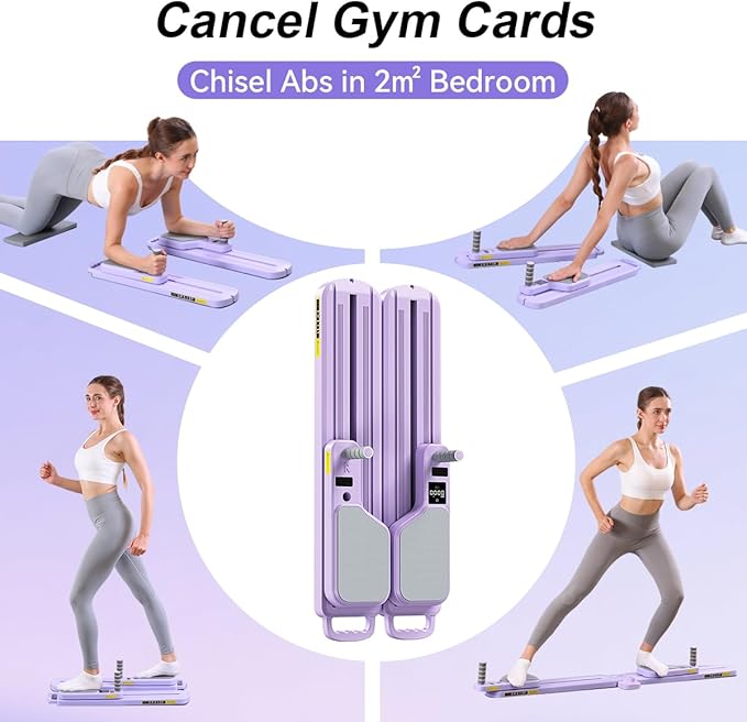 Pilates Board, Pilates Reformer Multifunctional Home Workout Equipment with Resistance Bands & LED Timer, Anti-Slip Design Machine, Core & Full Body Training Pilates Kit for Women and Beginners