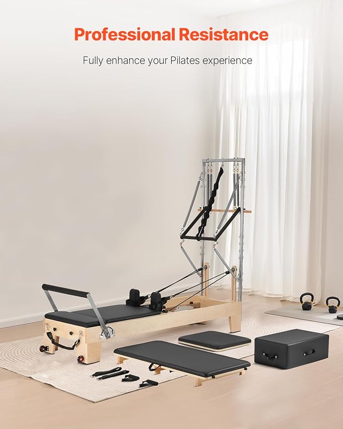 VEVOR Pilates Reformer Machine, Pilates Workout Equipment for Home Gym Studio Use, Pilates Reformer with Sitting Box and Jumpboard，fit for Beginners & Advanced Users