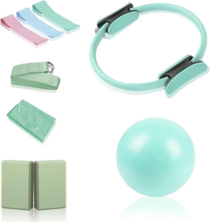 Pilates Essential Kit - Yoga Kits for Home Workout, with Pilates Ring and Ball Set, Resistance Bands for Toning Arms, Thighs/Legs & Core, Yoga Brick and 1.8-Metre Strap