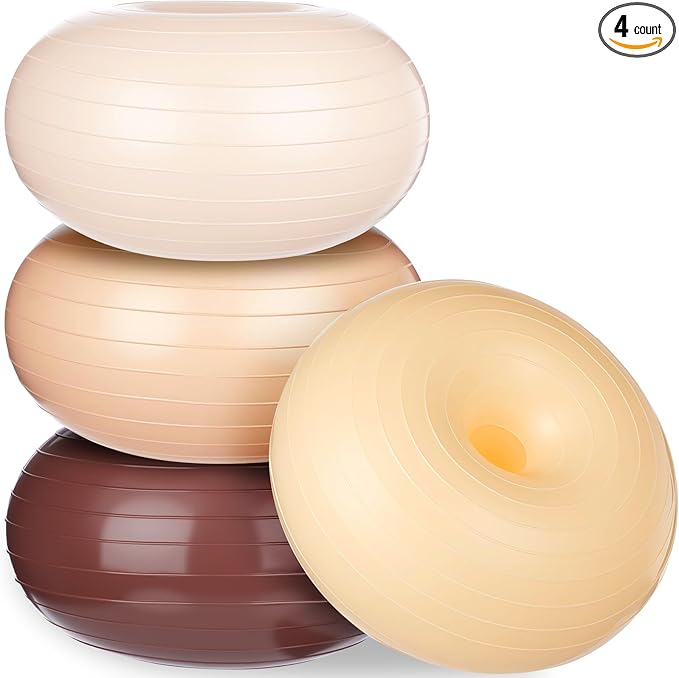 Libima 4 Pcs Flexible Seating for Classroom Inflatable Yoga Ball Chairs with Pump Donut Exercise Ball Chair Cushion Seat for Balance and Stability Training Home Office Gym Workout