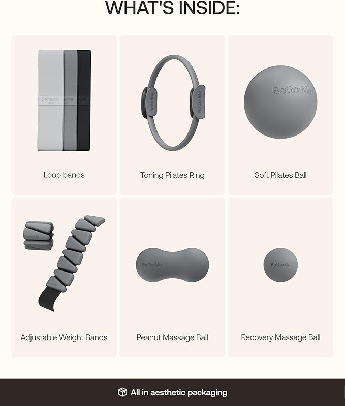 BetterMe Sculpt Body Kit - Pilates Equipment Set for Home Workouts - Home Pilates Kit with Pilates Ring Pilates Ball Resistance Bands, and Recovery Massage Tools
