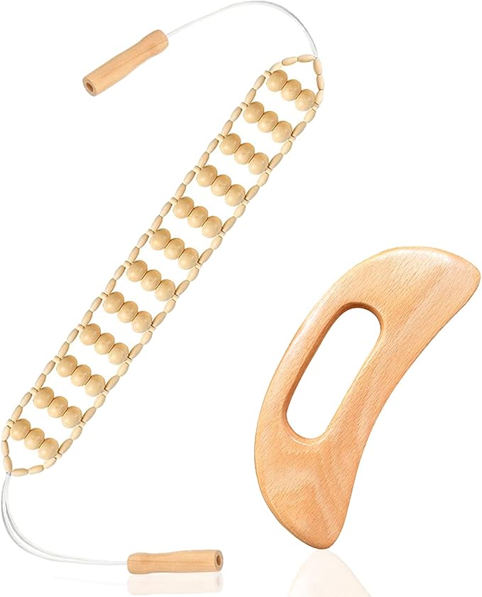 Wood Therapy Massage Tools，Handmade Wood Back Massage Roller Rope Tool,Maderoterapia Kit Body Sculpting Tools for Relax Muscles