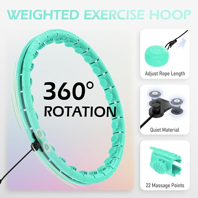 Weighted Hula Circle with 24/26 Links(51-56 Inch) for Adults Weight Loss, Infinity Fitness Hoop Plus Size, for Women Smart Exercise Equipment