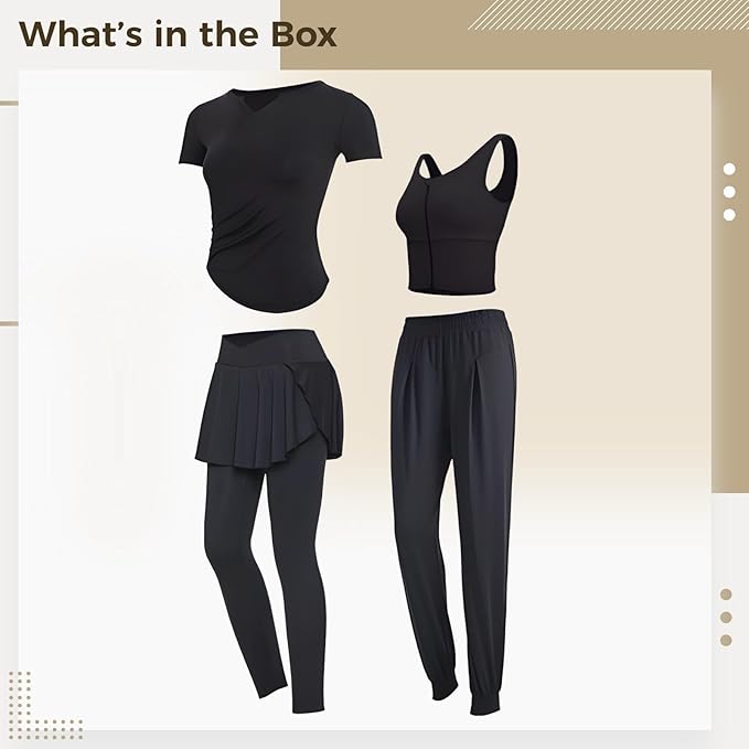 Yoga Set For Women Of Four Pieces, Pilates Outfit With Short Sleeves And Tank Sports Bra, Size Xxl For 135-150, Polyester And Spandex