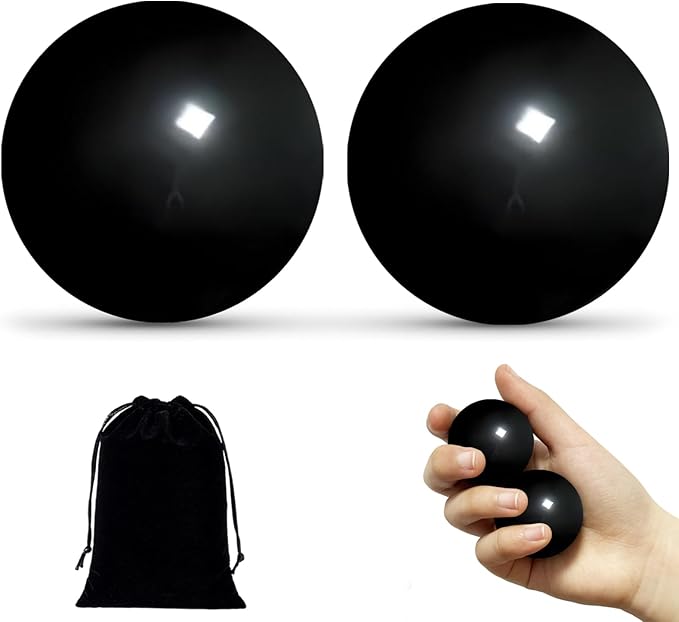 Hand Therapy Balls for Stress Relief,Baoding Balls for Women & Men,Marble Chinese Massage Ball Set for Hand Exercise,Arthritis,Brain Stress Relief,2 Pack with Storage Bag (1.38inch Black)