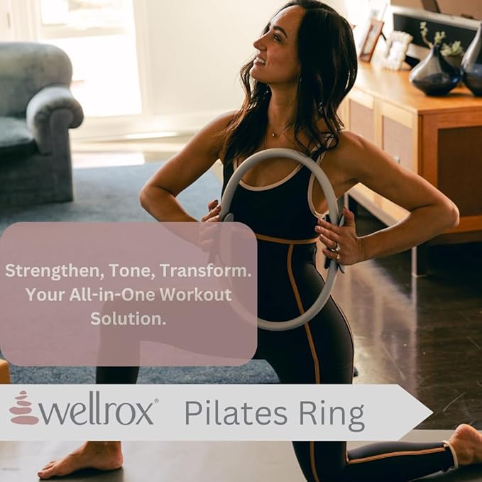Wellrox Pilates Ring and Carrying Bag- Lightweight Magic Circle Yoga Ring- Core, Thigh and Arm Exerciser for Yoga, Pilates, Strength Training (15 inches)
