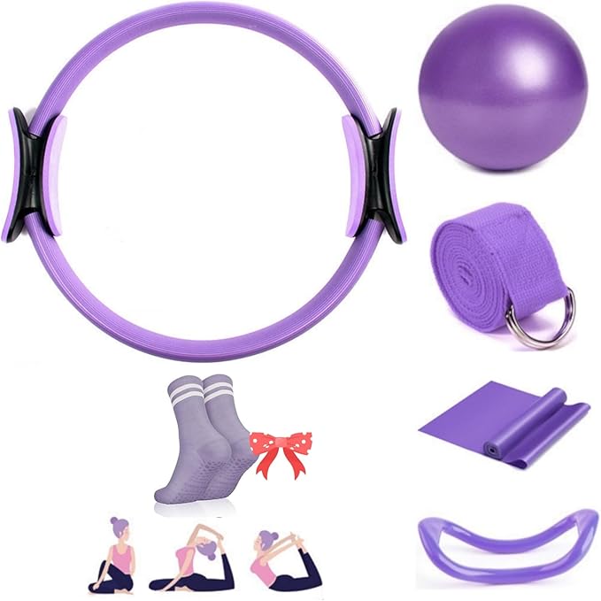 Pilates Essential Kit, Portable Home Fitness Equipments, with Pilates Rings,Yoga Stretching Tape, Yoga Rally Bands&Yoga Balls and Yoga Rings, for Full-Body Exercises Gym Fitness Equipments