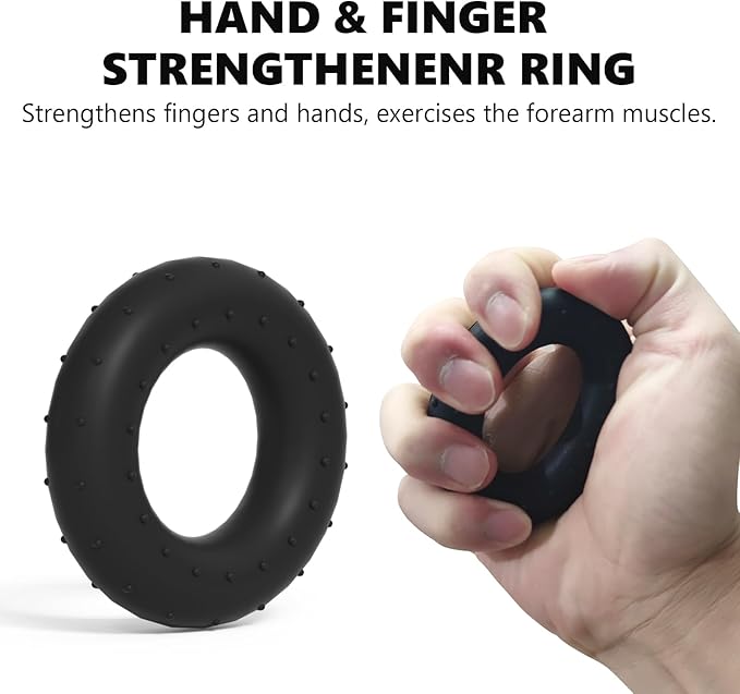 Hand Grip Strengthener Kit with Wrist Strengthener - Ultimate Hand Exerciser Set for Forearm Workout, Adjustable Grip Strength Trainer, Stress Relief Ball, Exercise Ring, Training and Recovery (BLACK)