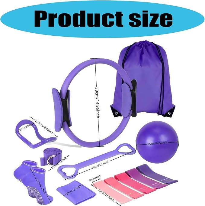 Women's Fitness Exercise Set Pilates Ball Rings and Band with Nonslip for Home Exercise and Flexibility Pilates Rings and Ball Set for Flexibility