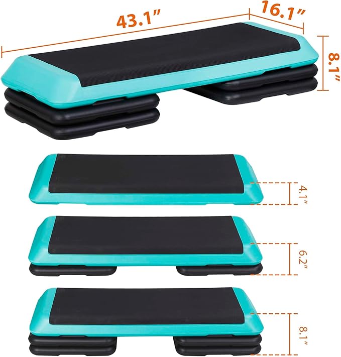 JupiterForce 43" Workout Aerobic Exercise Step Platform, Adjustable Aerobic Steppers for Exercise with 4 Removable Risers for Home Gym Strength Training