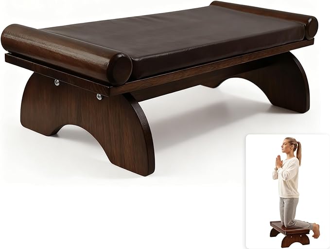 Prayer Kneeler Bench, Wooden Prayer Bench with Detachable Soft Cushion, Sturdy Home Kneeling Stool for Worship, Multi-Functional as Yoga Bench/Shoe Bench/Sofa Bench