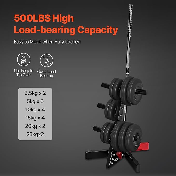 Happybuy Weight Plate Rack, L Frame Weight Plate Tree for 2 In Weight Plates, Standard Weight Plate Tree, 500 lbs Load Capacity Weight Storage Holder, Home Gym Barbell Rack Storage Stand, Black & Red