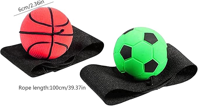 2 Pcs Wrist Return Ball Rubber Sport Ball with Wrist Strap and String Rebound Bouncy Balls Wrist Rebound on Elastic String Exercise Play, (Basketball & Football)