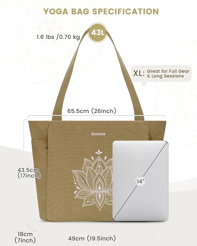 Gonex Yoga Mat Bag, Large Tote Bag with Multi Pockets for Women Men, Canvas Mat Carrier, Full Zipper Easy Access for Pilates Gym Travel