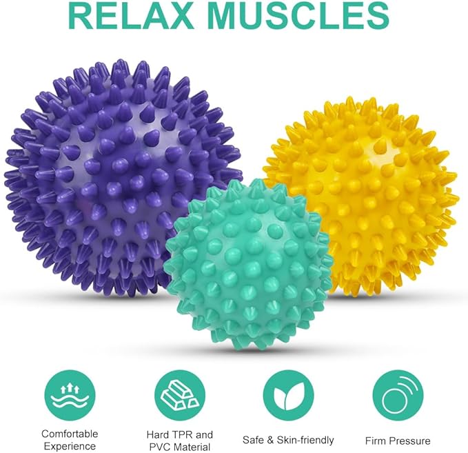 URAQT Spiky Massage Ball, 3 Pack Hard Spiky Massage Ball Roller Set, Professional Physical Therapy Massage Balls for Myofascial Release, Trigger Point Deep Tissue Massage, Plantar Fasciitis Recovery