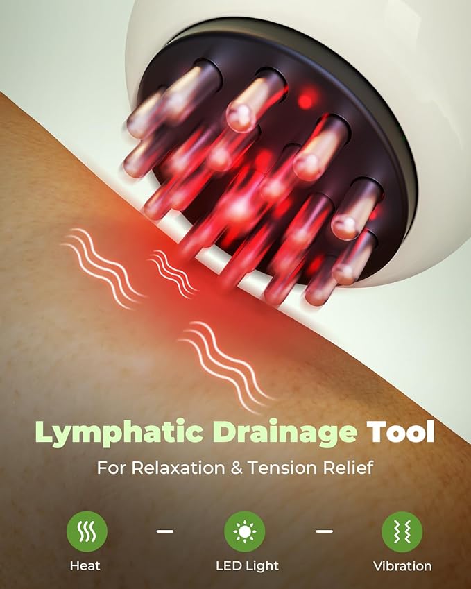 Electric Lymphatic Drainage Massager, Handheld Body Sculpting Machine for Legs, Arms, Belly & Body Massage, Anti Cellulite Massage Tool with Red-Light, 9-Level Heat & Vibration for Relaxation