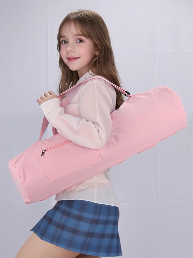 Cotton yoga mat bag with Pockets and Adjustable Strap - Full Zip Cargo Yoga Mat Carrier Bag - Bag for 1/4" 1/3" Thick Yoga Mat