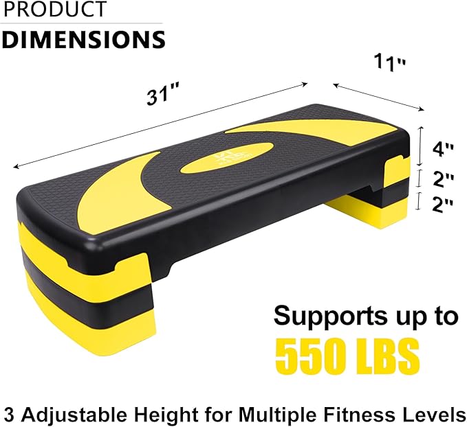 Aerobic Step Platform Exercise Step with 3 levels Adjustable Height Non-Slip Exercise Stepper for Cardio, Strength, and Fitness Workouts at Home or Gym