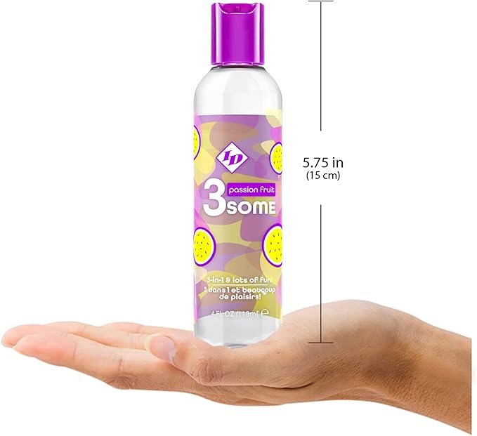 ID Lubricants 3some Flavored Sensual Massage – Passion Fruit Oral Delight & Warming Fun for Couples Pleasure - 4 fl oz 3in1 Sensual Massage Lube