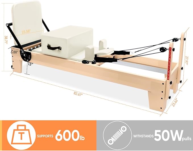 Professional Pilates Reformer Machine with Jumpboard, Reformer Box, and Foot Straps – Studio-Grade Pilates Equipment for Home Use, Adjustable Resistance & Smooth Glide System