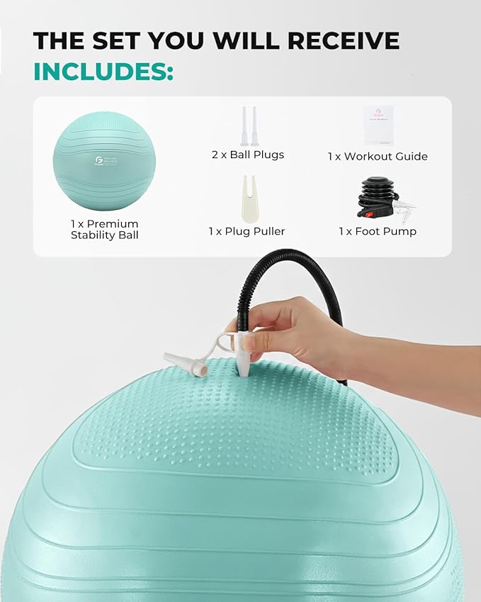 Gruper Yoga Ball, Extra Thick Exercise Ball for Workout Pregnancy Stability - 4 Sizes Anti Burst Balance Ball for Yoga, Pilates, Fitness, Birthing, Physical Therapy - Includes Pump