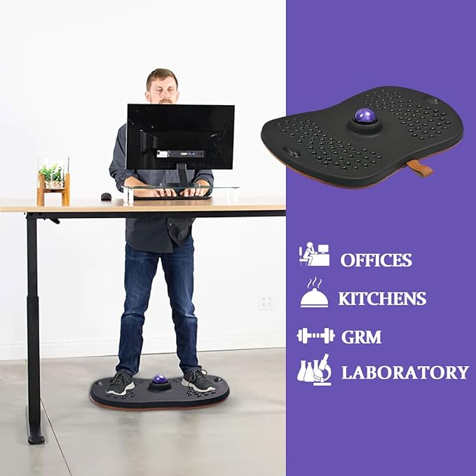 Balance Board for Standing Desk with Massage Ball, Anti-Slip Wobble Board for Office & Home, 360° Rotation Wooden Core Mat for Foot Pain Relief & Anti-Fatigue, Supports 300 lbs