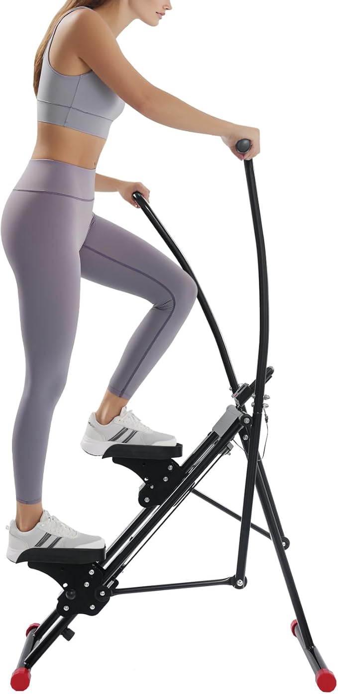 Foldable Stair Stepper Climber for Home Gym, Vertical Cardio & Full-Body Workout Machine with Adjustable Resistance, Handlebar and Pedal, Large Non-Slip Pedals, Up to 220 lb Capacity