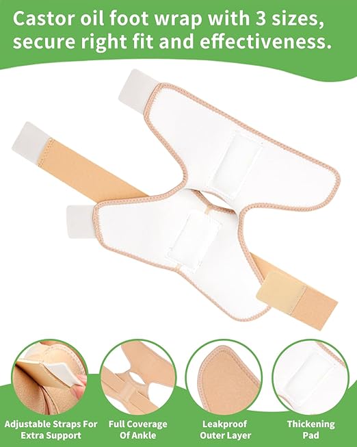 Castor Oil Pack Wrap For Foot Ankle Wrap Foot Wrap For Plantar Fasciitis Relief Foot Pain Relief,Adjustable Breathable Compression Ankle Support,Beige,Size L,Castor Oil Not Included,1 Per Pack