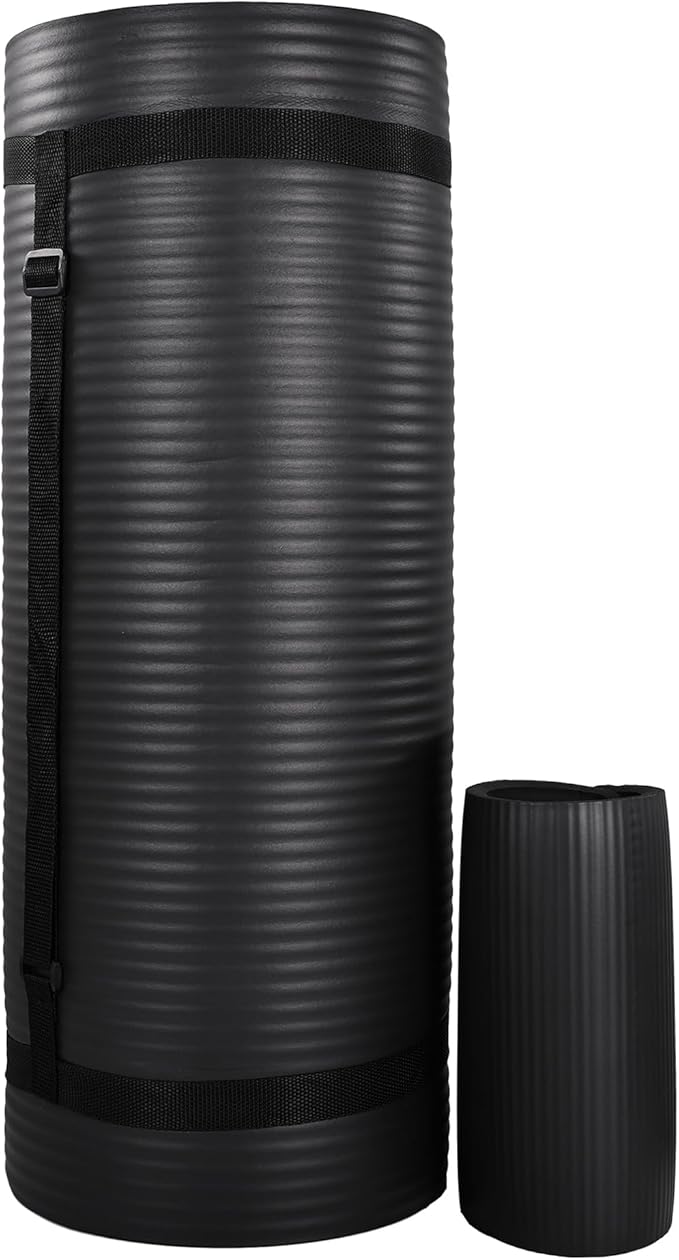 BalanceFrom 71x24 Inches Yoga Mat with Knee Pad and Optional Blocks – Extra 1-Inch Thick Non-Slip Foam with Anti-Tear Surface and Carrying Strap for Home, Studio, or Gym Workouts