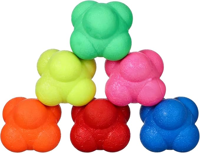 6 Pcs Hexagonal Silicone Reaction Balls for Agility Training, Hand Eye Coordination and Reflexes, Fitness Exercise for Home and Outdoor Sports