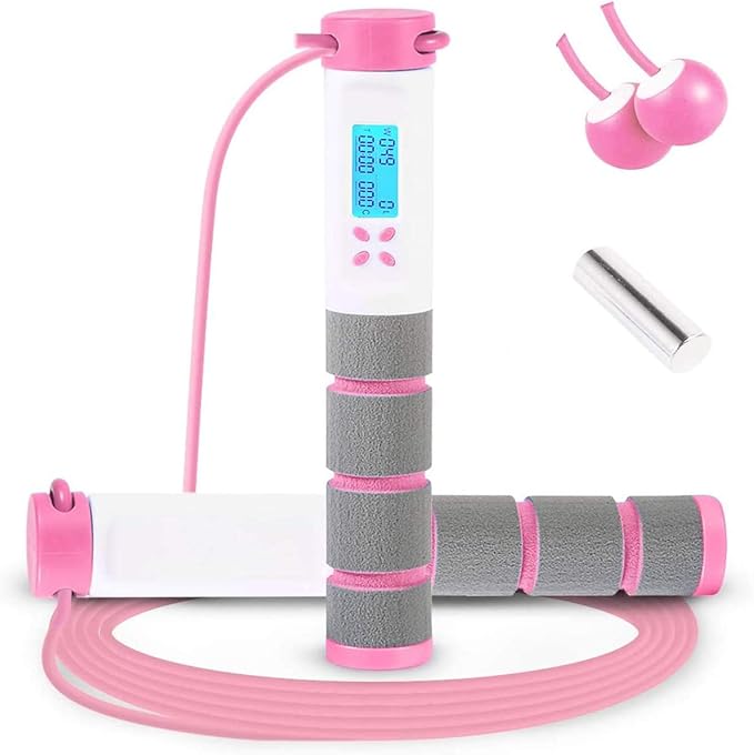 Jump Rope, Digital Weighted Handle Workout Jumping Rope with Calorie Counter for Training Fitness, Adjustable Exercise Speed Skipping Rope for Men, Women, Kids, Girls