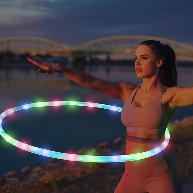 Jerify LED Hoop Light up LED Glowing Lights Fitness Exercise Hoops 10 Color Changing Exercise Glowing Hoop for Halloween Party Favors Dance Dark Fitness