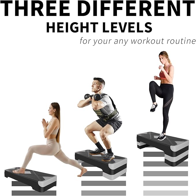 27" Aerobic Exercise Step Adjustable Aerobic Stepper for Exercise Workout Step Platform for Step Up, Step Deck with 4” 6” 8” Adjustable Height Risers