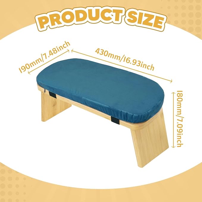 Meditation Bench Prayer Bench with Soft Cushion Wooden Comfortable Portable Folding Kneeling Stool Prayer Stool, Blue