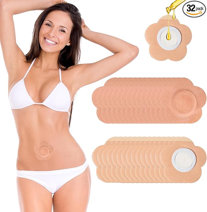32 Pcs Castor Oil Belly Button Patches, Disposable Anti Leakage Castor Oil Pack Wrap(Oil Not Included), 2.8" x 2.8"