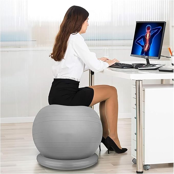 Yoga Ball Chair,Yoga Ball，Exercise Ball, Office Ball Chair with Base & Pump Stability Yoga Ball Seat for Back Pain Relief Home Gym Exercise Ball Chair for Core Strength Training(Light Gray,Diameter 55