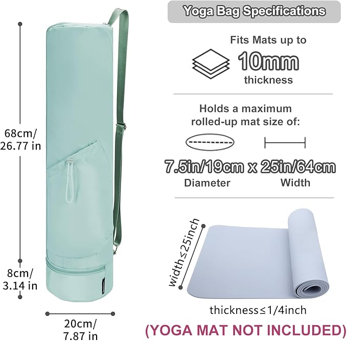 sportsnew Yoga Mat Bag, Full Zip Cargo Yoga Mat Carrier Bag with Drawstring Water Bottle Pocket and Bottom Wet Pocket, Exercise Yoga Mat Carrier Holder Multi-Functional Storage Bag Patent Pending