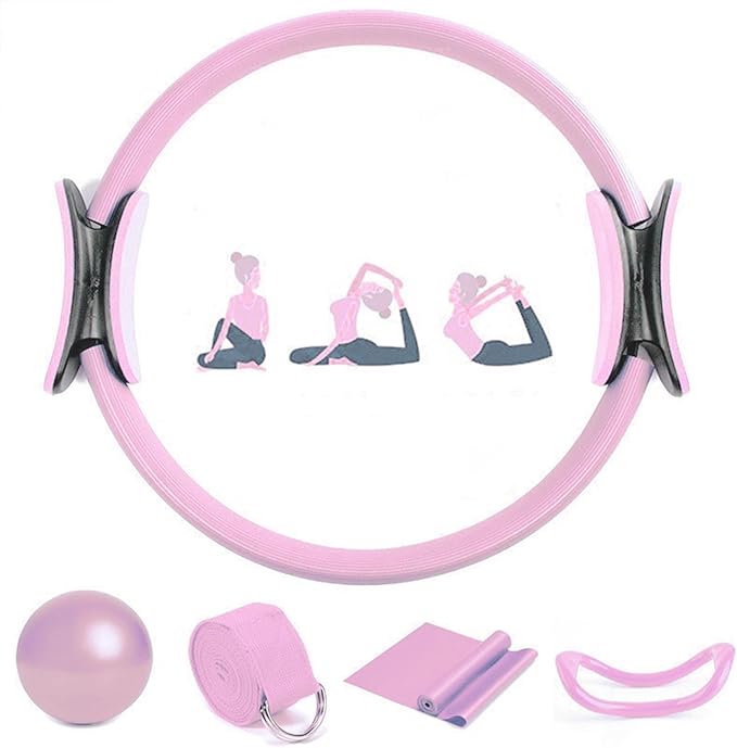 Pilates Essentials Kit for Women,Better Me Pilates Kit,Pilates Ring and Ball Set with Booty Resistance Bands,25 cm Yoga Ball,Figure-8 Resistance Stretch Bands for Core Strength Glute Toning