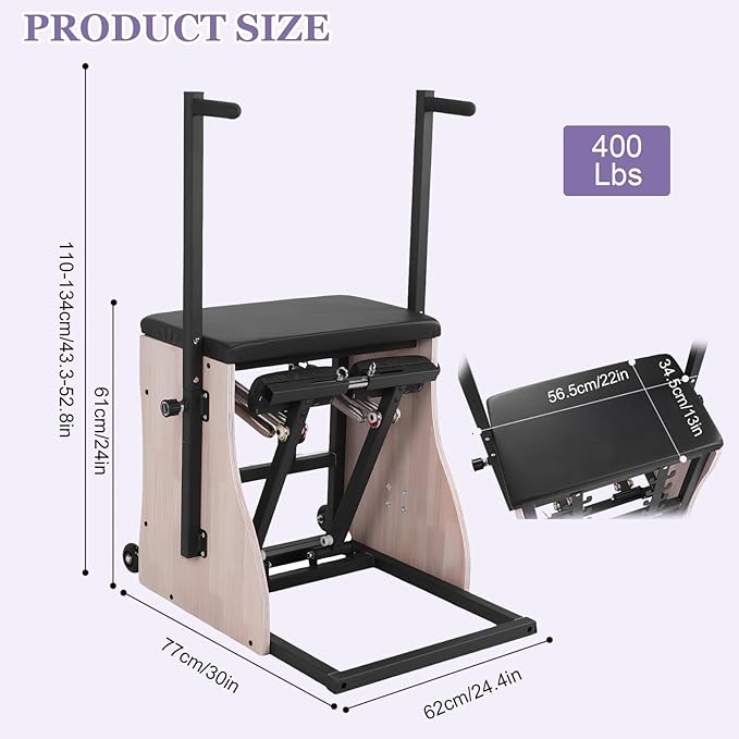 Pilates Chair, Pilates Pro Chair with Adjustable Handles and Split Pedals for Yoga Core Training, Professional Yoga Chairs for Home Use Gym Workout Rehabilitation