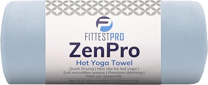 Fittest Pro Non-Slip Hot Yoga Towel with Super-Absorbent Soft Suede Microfiber in Many Colors, for Bikram Pilates and Yoga Mats. (72.00 x 26.50) Frosted Blue